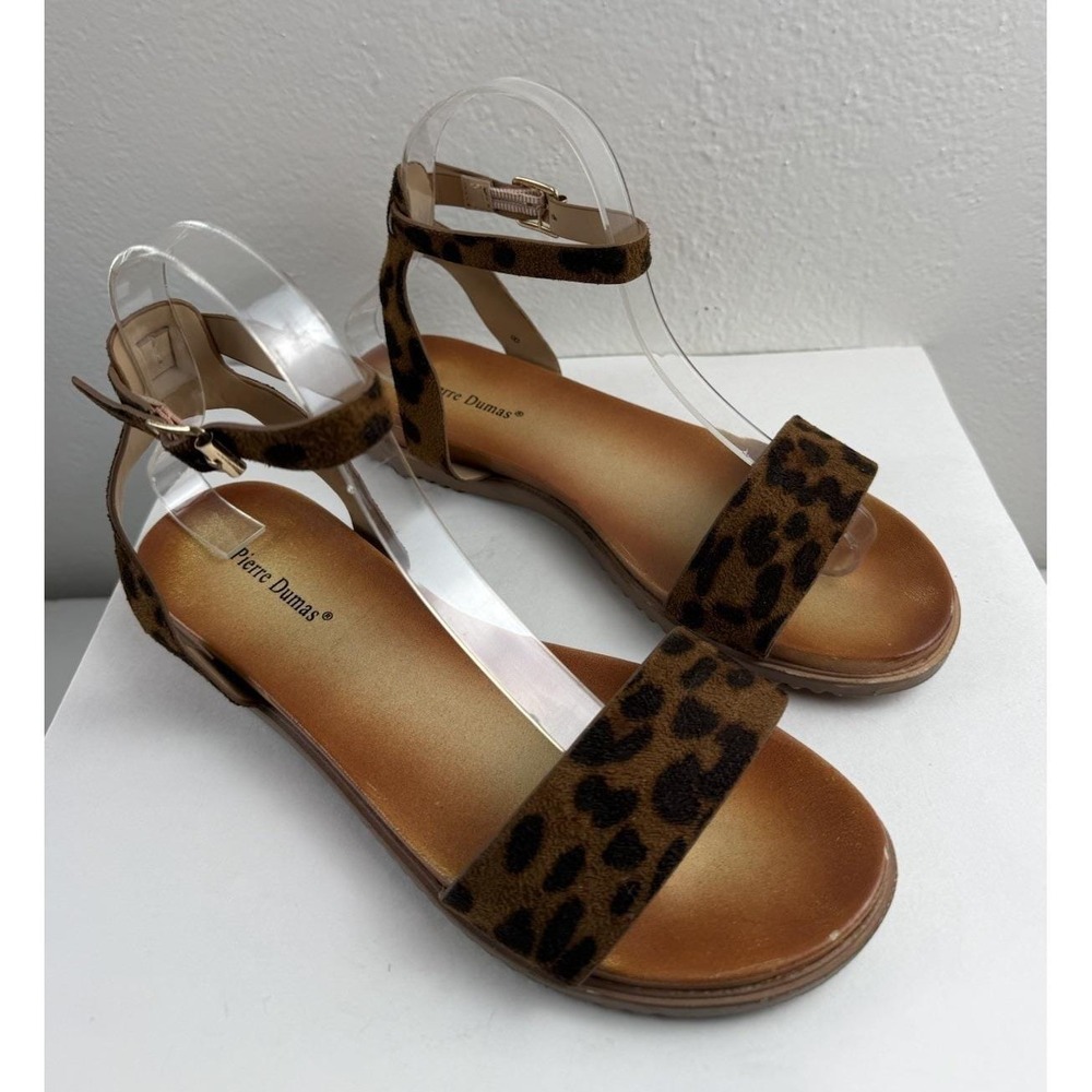 Pierre Dumas Leopard Print Faux Leather Ankle Strap Womens Boho Sandals Size 8 - Picture 3 of 12